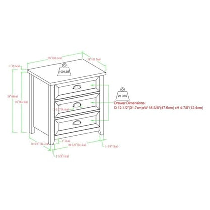 Hazel 2-Piece Modern Farmhouse 3 Drawer Framed Nightstand with Half-Moon Handles Set of 2 Grey Wash