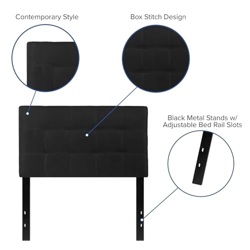 Bedford Box Stitch Tufted Upholstered Twin Size Headboard in Black Fabric