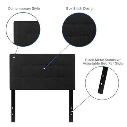 Bedford Box Stitch Tufted Upholstered Twin Size Headboard in Black Fabric