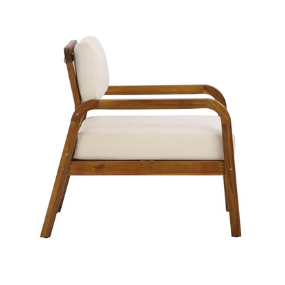 Canico Acacia Wood Lounge Chair Outdoor with Weather-Resistant Cushion, Wooden Patio Accent Chair with Open Frame Design, Outdoor Armchair for Patio Furniture Set, Cream + Teak