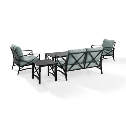Crosley Furniture KO60015BZ-OL Kaplan Outdoor Metal 5-Piece Seating Set (Loveseat, 2 Arm Chair, Side and Coffee Table), Oiled Bronze with Oatmeal Cushions