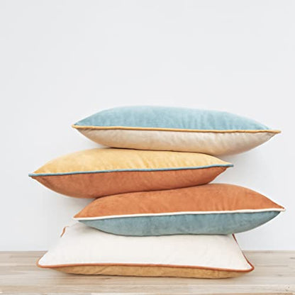 Decorative Throw Pillow Covers Cushion Cases, Set of 4 Soft Velvet Modern Double-Sided Designs, Mix and Match for Home Decor, Pillow Inserts Not Included (12x20 inch, Orange/Teal)