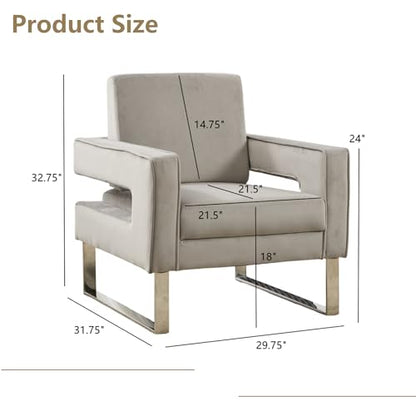 Velvet Accent Chair Set of 2, Modern Grey Accent Chair for Living Room, Upholstered Living Room Chair for Home Office, Stainless Steel Sliver Base