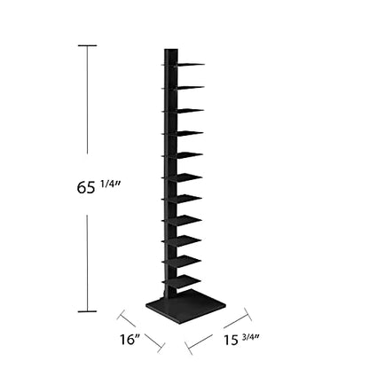12 shelf Metal Spine Book Tower, Black