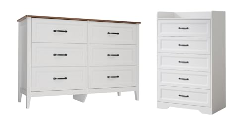 2-Piece Bedroom Furniture Set – Includes a 5 Drawer Dresser, a 6 Chest of Drawers,Modern Farmhouse Dresser Set, Ideal for Bedroom, Living Room