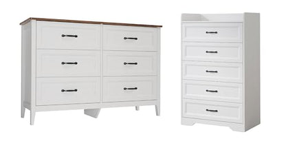 2-Piece Bedroom Furniture Set – Includes a 5 Drawer Dresser, a 6 Chest of Drawers,Modern Farmhouse Dresser Set, Ideal for Bedroom, Living Room