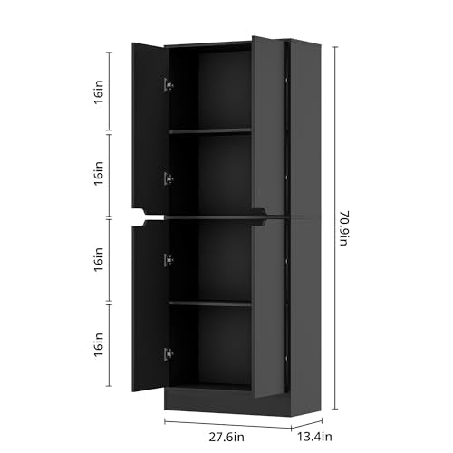 Black Tall Kitchen Pantry Cabinet with Adjustable Shelves, view 3