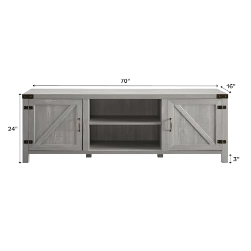 Georgetown Modern Farmhouse Double Barn Door TV Stand for TVs up to 80 Inches, 70 Inch, Stone Grey