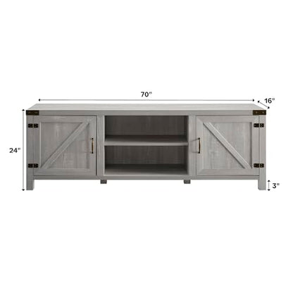 Georgetown Modern Farmhouse Double Barn Door TV Stand for TVs up to 80 Inches, 70 Inch, Stone Grey