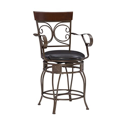 Powell Dayne Big and Tall 24 Seat Height Counterstool with Arms in Dark Bronze Metal with Dark Brown Faux Leather Padded Seat with 360 Swivel