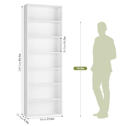 82" Tall Bookshelf, 7-Tier Open Shelves Bookcase, Freestanding Display Storage Shelves, Tall Bookcase Home Decor Furniture for Home Office, Living Room, Bedroom, White