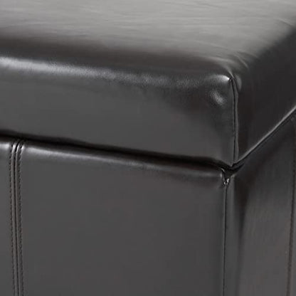 Living Berkeley Brown Leather Square Storage Ottoman, Espresso