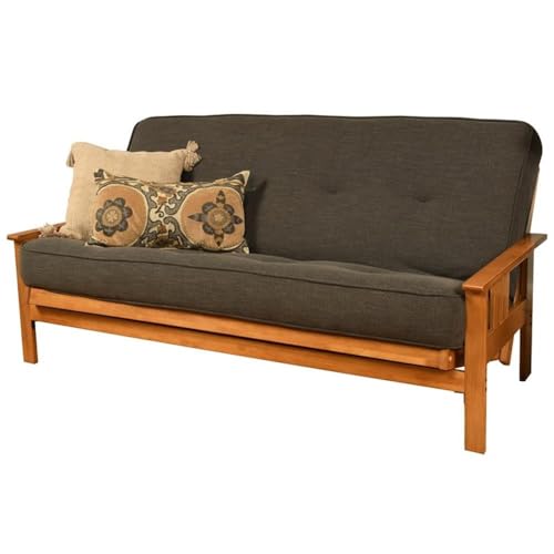 Full size cotton and foam futon mattress with charcoal cover, view 2
