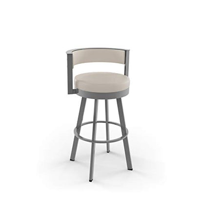 Browser 26" Swivel Counter Height Barstool, Upholstered with Back for Kitchen Island or Bar - Cream Faux Leather / Glossy Grey Metal
