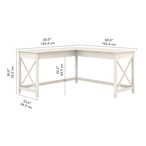 Key West 60W Modern Farmhouse L Shaped Desk in Linen White Oak, 60-Inch Corner Computer Table for Home Office Workspace