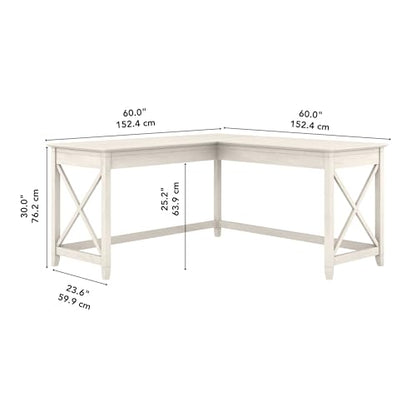 Key West 60W Modern Farmhouse L Shaped Desk in Linen White Oak, 60-Inch Corner Computer Table for Home Office Workspace