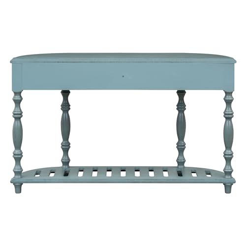 Knocbel Vintage Entry Console Table with 4 Storage Drawers and Open Slatted Shelf, Entryway Hallway Foyer Sofa Table with Legs, Easy Assembly (Antique Blue)