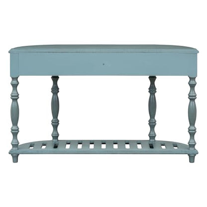 Knocbel Vintage Entry Console Table with 4 Storage Drawers and Open Slatted Shelf, Entryway Hallway Foyer Sofa Table with Legs, Easy Assembly (Antique Blue)