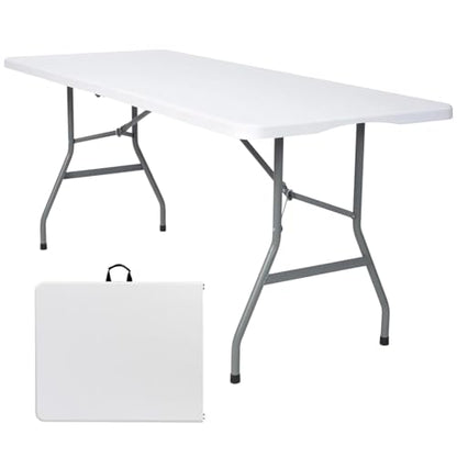 6 FT Folding Table,Outdoor Indoor Plastic Table Portable Square Height Dining Table Perfect for Picnics, Parties, Party and Camping, White