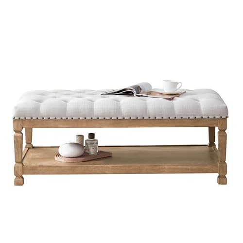 48" Coffee Tables for Living Room, Oversized Storage Ottoman Coffee Table, Fabric Tufted Ottomans, Upholstered Storage Ottoman Bench for Bedroom, Entryway (Beige)