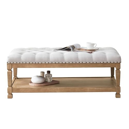 48" Coffee Tables for Living Room, Oversized Storage Ottoman Coffee Table, Fabric Tufted Ottomans, Upholstered Storage Ottoman Bench for Bedroom, Entryway (Beige)