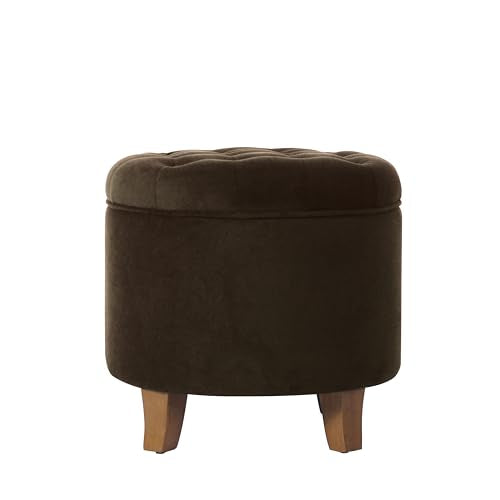 19" Velvet Button Tufted Round Storage Ottoman - Brown Velvet