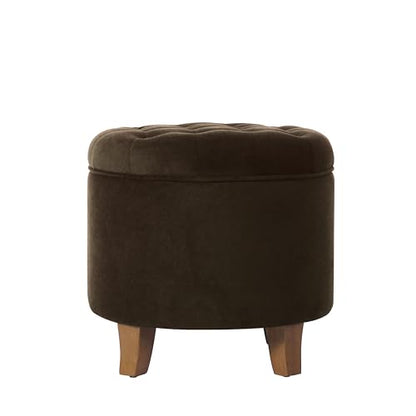 19" Velvet Button Tufted Round Storage Ottoman - Brown Velvet