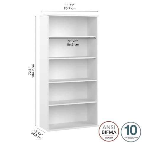 Bush Business Furniture Studio C Tall 5 Shelf Bookcase in White, Large Bookshelf for Home or Professional Office