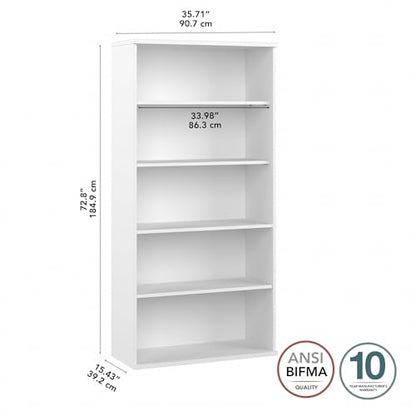 Bush Business Furniture Studio C Tall 5 Shelf Bookcase in White, Large Bookshelf for Home or Professional Office