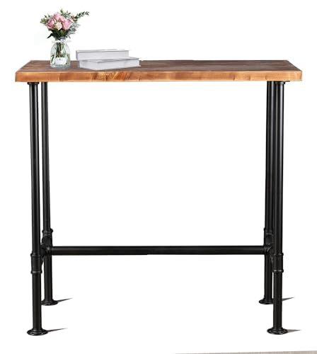 DIY Industrial Design Pipe Dining Table Casual Pub BAR Laptop Table Modern Studio Wood and Metal Rectangular Dining Table homeoffice Desk Breakfast high bar Table Brown Desktop 43.3" × 19.7"