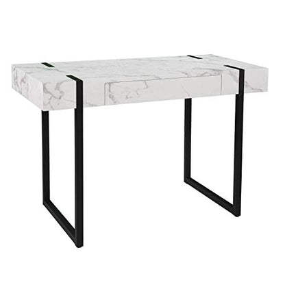 Rangley Modern Faux Marble Desk - Modern Design, White Iron and Wood - Ideal for Home Office, Bedroom (HO1142737)