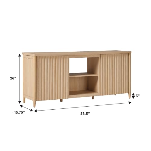 Scandinavian Reeded TV Stand with Storage for up to 70" TV Coastal Oak