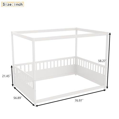 Full Canopy BedFrame, Wood Montessori House Floor Bed, view 4