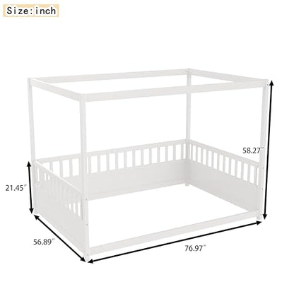 Full Canopy BedFrame, Wood Montessori House Floor Bed, view 4