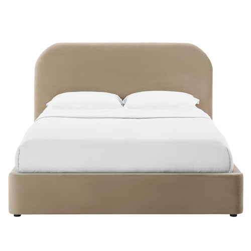 Keynote Modern Queen Bed Frame with Curve Shaped Headboard in Taupe, view 7