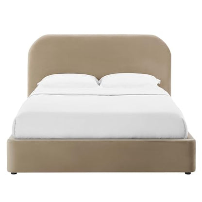 Keynote Modern Queen Bed Frame with Curve Shaped Headboard in Taupe, view 7