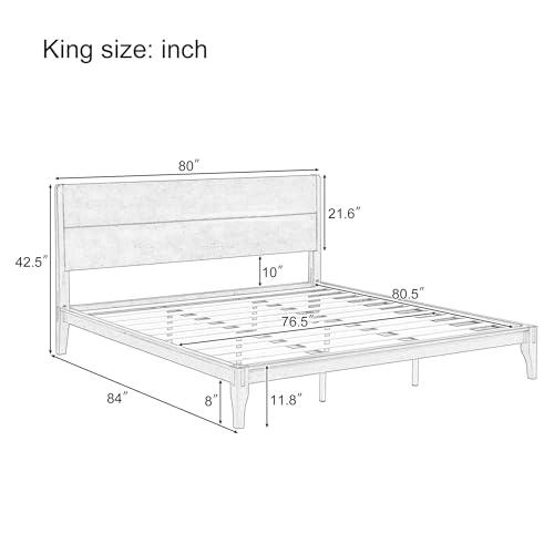 King Size Bamboo Platform Bed Frame with Tall Headboard, Brown, view 3