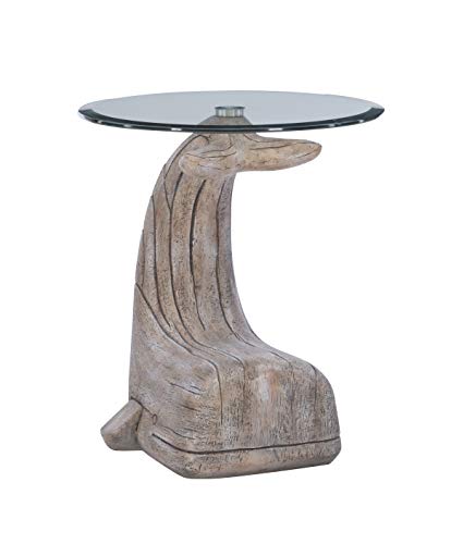 Powell Peabody Whale Brown Driftwood Accent Table with Glass Top