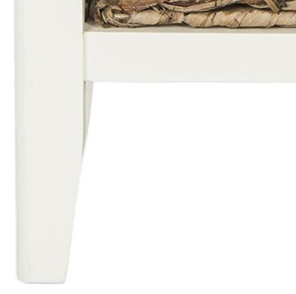 SAFAVIEH Furniture - Everly 1-Drawer Side Table - Vintage White - Solid Wood - Coastal Basket Storage Design - Ideal for Living Room, Entryway, 15"W x 12"D x 27.5"H - Fully Assembled (AMH5743B)
