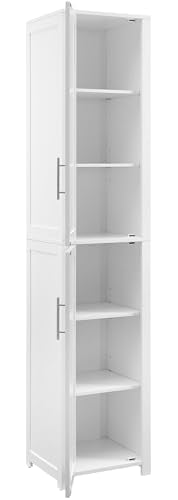 Savannah Linen Storage Cabinet, Laundry Room, Bathroom Organizer with Shelves, White