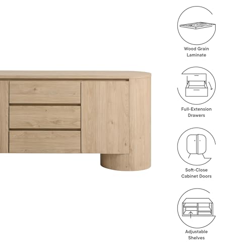 Duval Oval Wood Grain 71 Inch Sideboard with Doors and Drawers in Hickory Frost, view 5