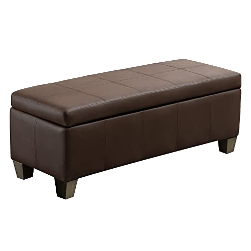 41" Storage Ottoman, Storage Bench with Safety Hinge, Upholstered Synthetic Leather Ottoman Bench for Bedroom, Living Room, Entryway, Hallway, Foot Rest, Support 500lbs, Brown