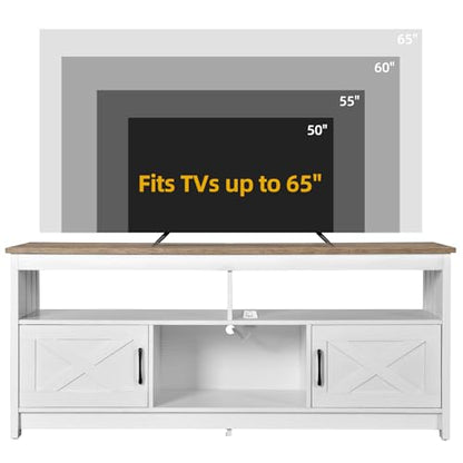 Farmhouse TV Stand, Charging Hub for 65 Inch TV, Grey Washed & White, view 7