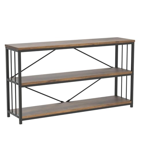 Industrial Console Entryway Table, Metal Wood Rustic Sofa Table with Storage, Farmhouse 3 Tier Shelf Long Hallway Foyer Entry Tables Behind Couch for Home Living Room Entryway, Rustic Brown, 55 In