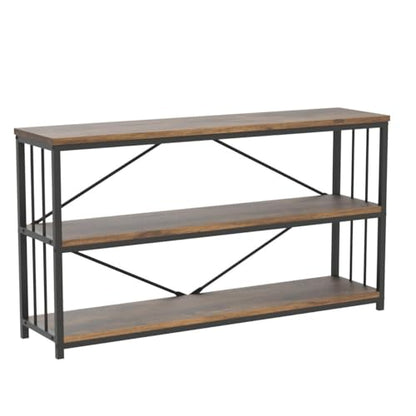 Industrial Console Entryway Table, Metal Wood Rustic Sofa Table with Storage, Farmhouse 3 Tier Shelf Long Hallway Foyer Entry Tables Behind Couch for Home Living Room Entryway, Rustic Brown, 55 In