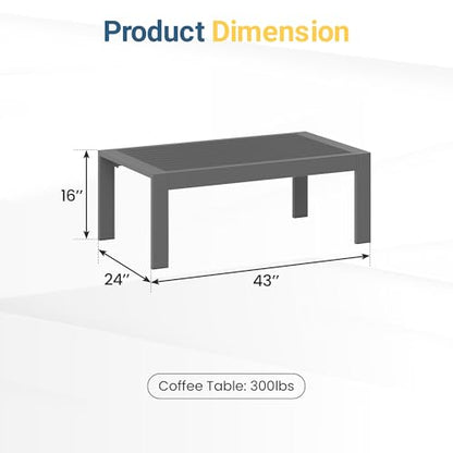 Outdoor Furniture Patio Coffee Table, Rectangle Outdoor Coffee Table, All-Weather Patio Metal Coffee Table for Balcony, Garden, Deck, Backyard, Grey