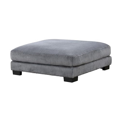 45 Inch Ottoman, Attached Seat Cushion in Gray Corduroy Fabric, Wood