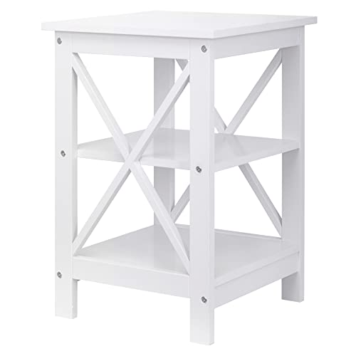 3-Tier End Table with Storage Shelves Versatile X-Design Sofa Side Table for Living Room Bedroom Apartment Small Space, White