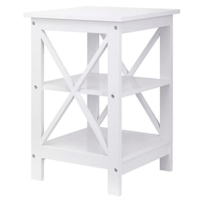 3-Tier End Table with Storage Shelves Versatile X-Design Sofa Side Table for Living Room Bedroom Apartment Small Space, White