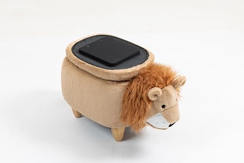 Lion Ottoman with Storage for Kids – Plush Animal Footstool for Nursery, Playroom, Living Room or Bedroom – Toy Organizer and Footrest – Cute Toddler Furniture with Wooden Legs